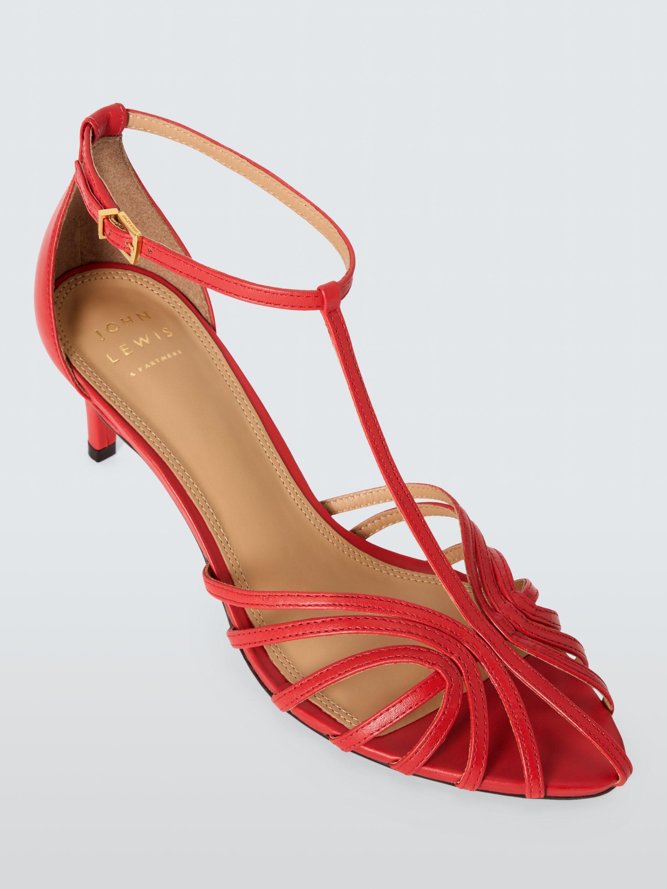 Product image 5 of 6, which shows John Lewis Mexico Leather T-Bar Minimal Mid Heel Sandals, Red, 3