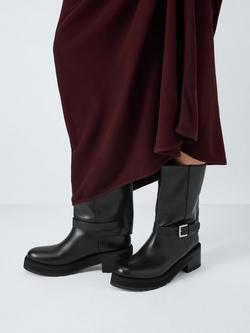 John Lewis Road Leather Chunky Fold Down Biker Boots, Black - view 2, Black