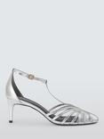 John Lewis Mexico Leather T-Bar Minimal Mid Heel Sandals, Silver