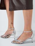 John Lewis Mexico Leather T-Bar Minimal Mid Heel Sandals, Silver