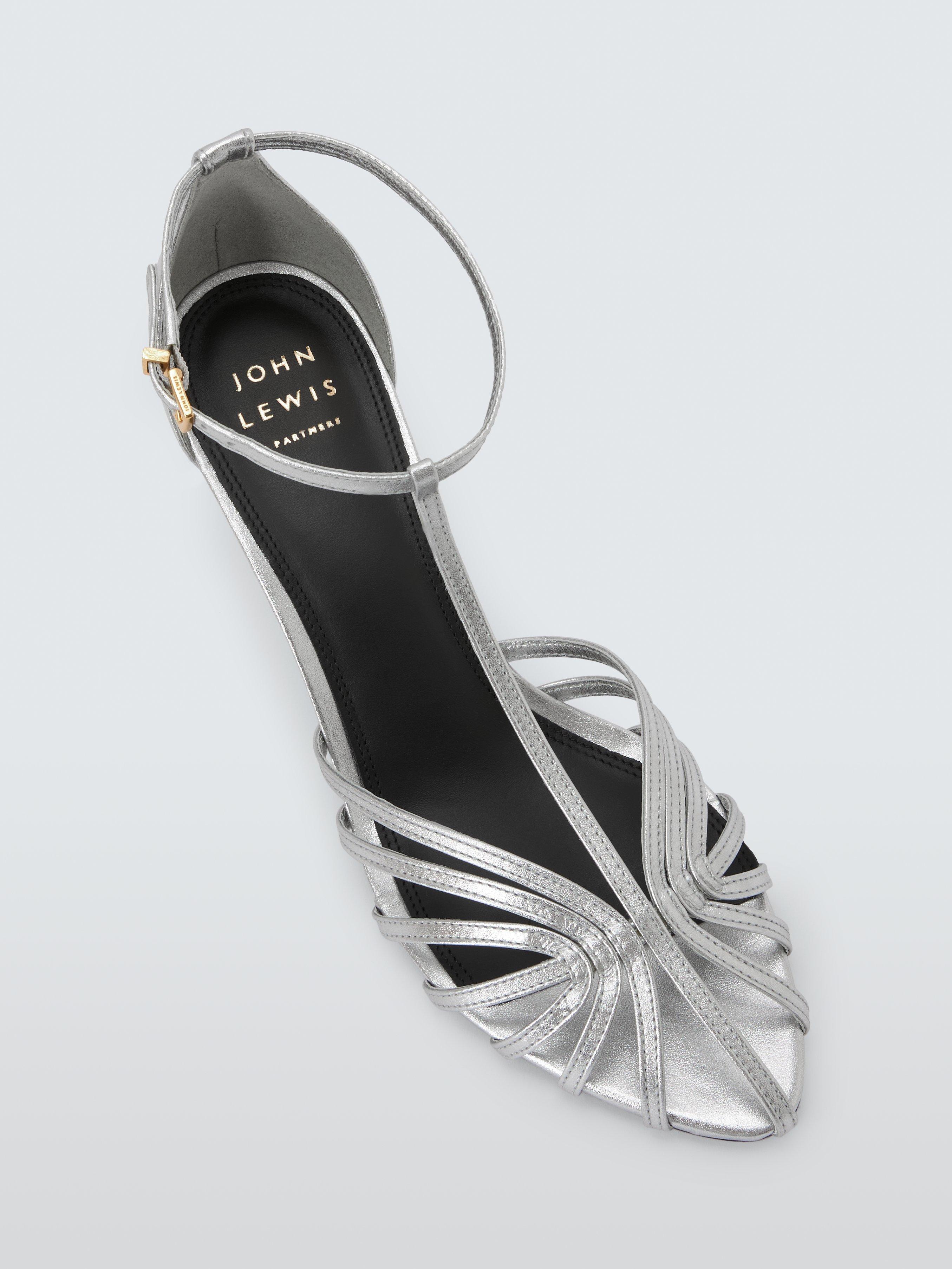 Product image 5 of 6, which shows John Lewis Mexico Leather T-Bar Minimal Mid Heel Sandals, Silver, 3