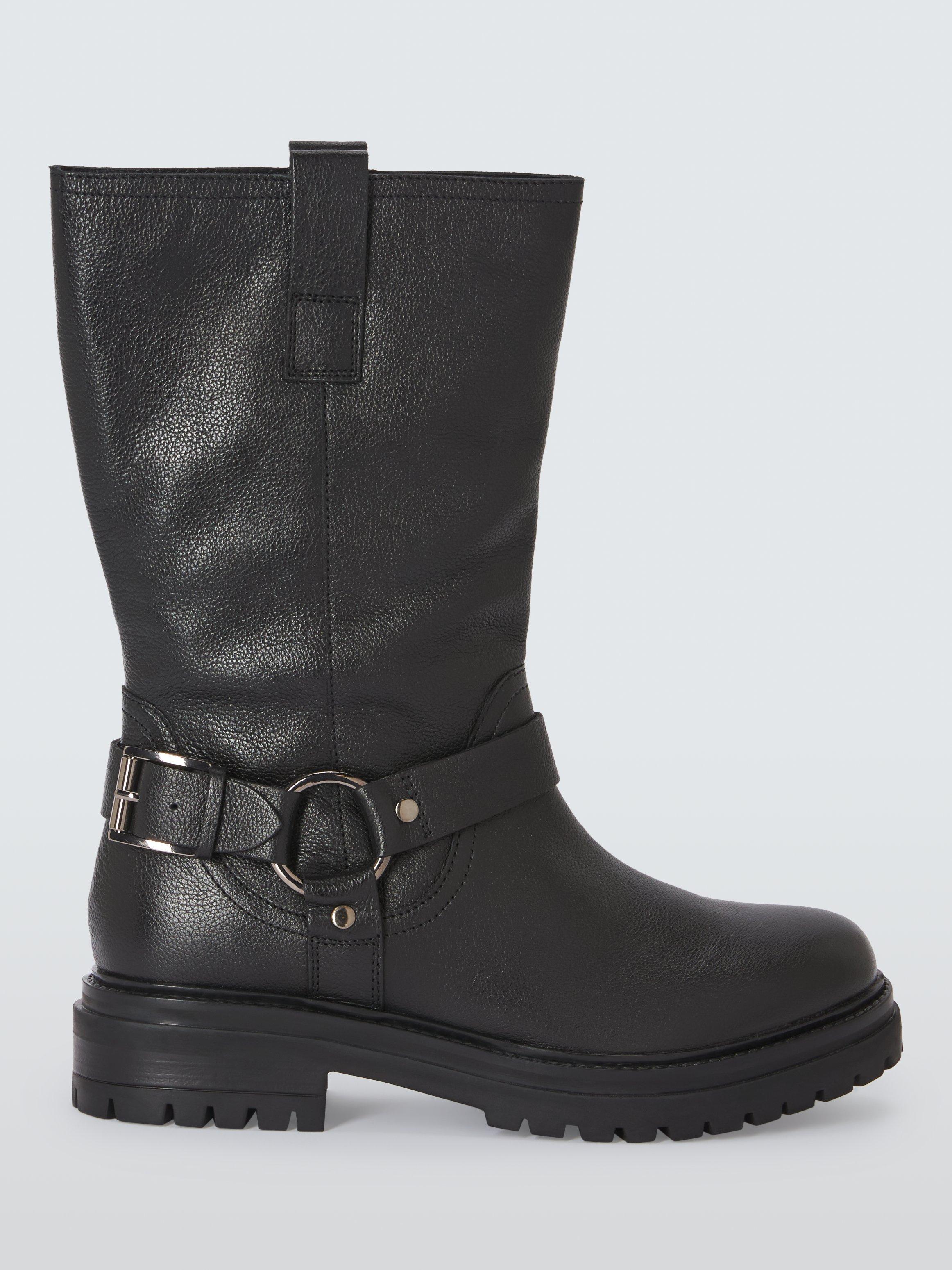 John Lewis Parkes Leather Biker Boots Black