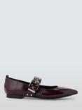 AND/OR Herve Large Buckle Studded Leather Ballerina Pumps, Aubergine