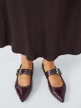 AND/OR Herve Large Buckle Studded Leather Ballerina Pumps, Aubergine