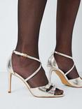 John Lewis Magnolia Leather Double Bow Cross Strap High Heel Sandals, Silver