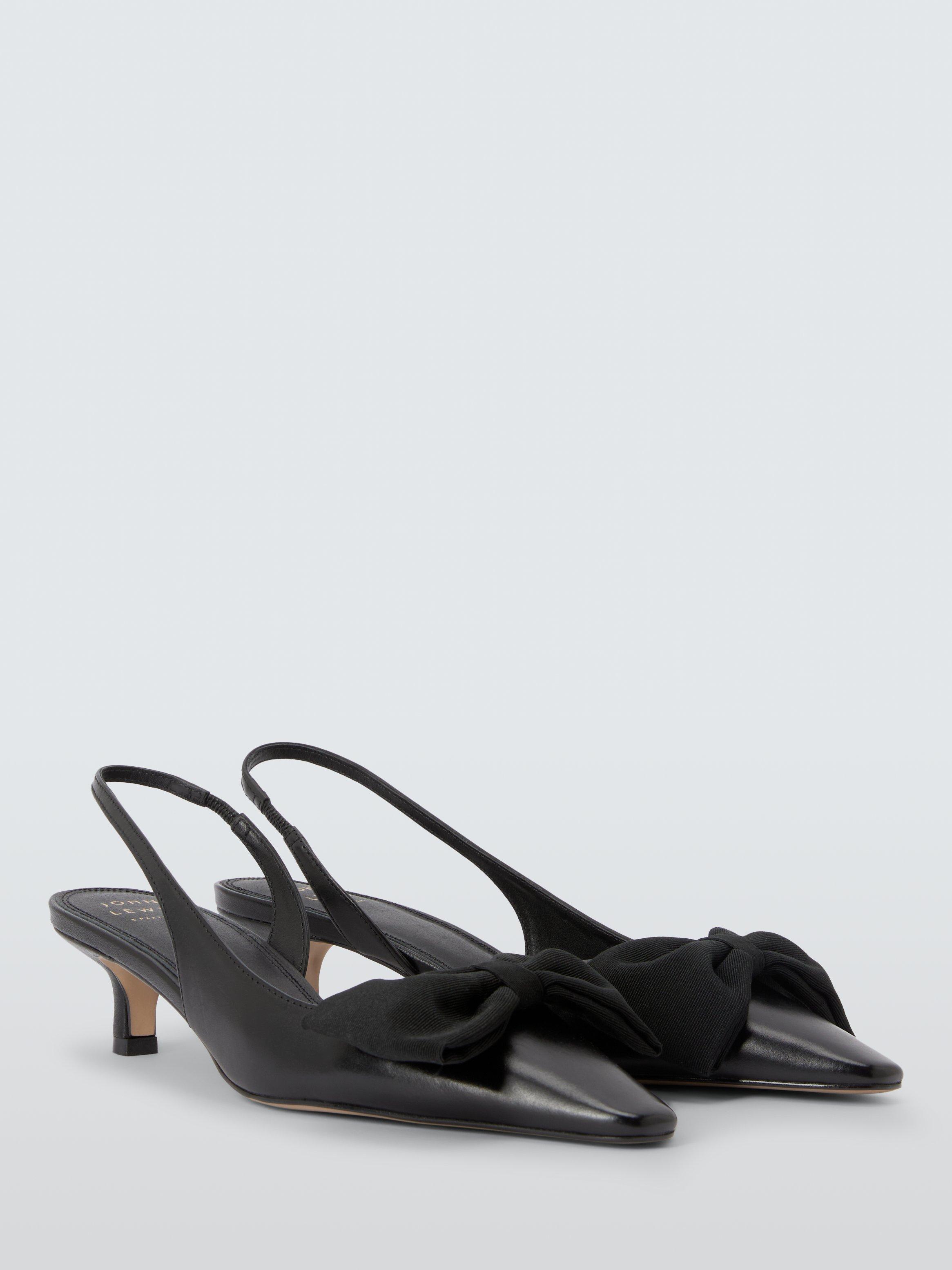 Product image 3 of 6, which shows John Lewis Dolly Leather Mid Heel Demi Bow Court Shoes, Black, 3
