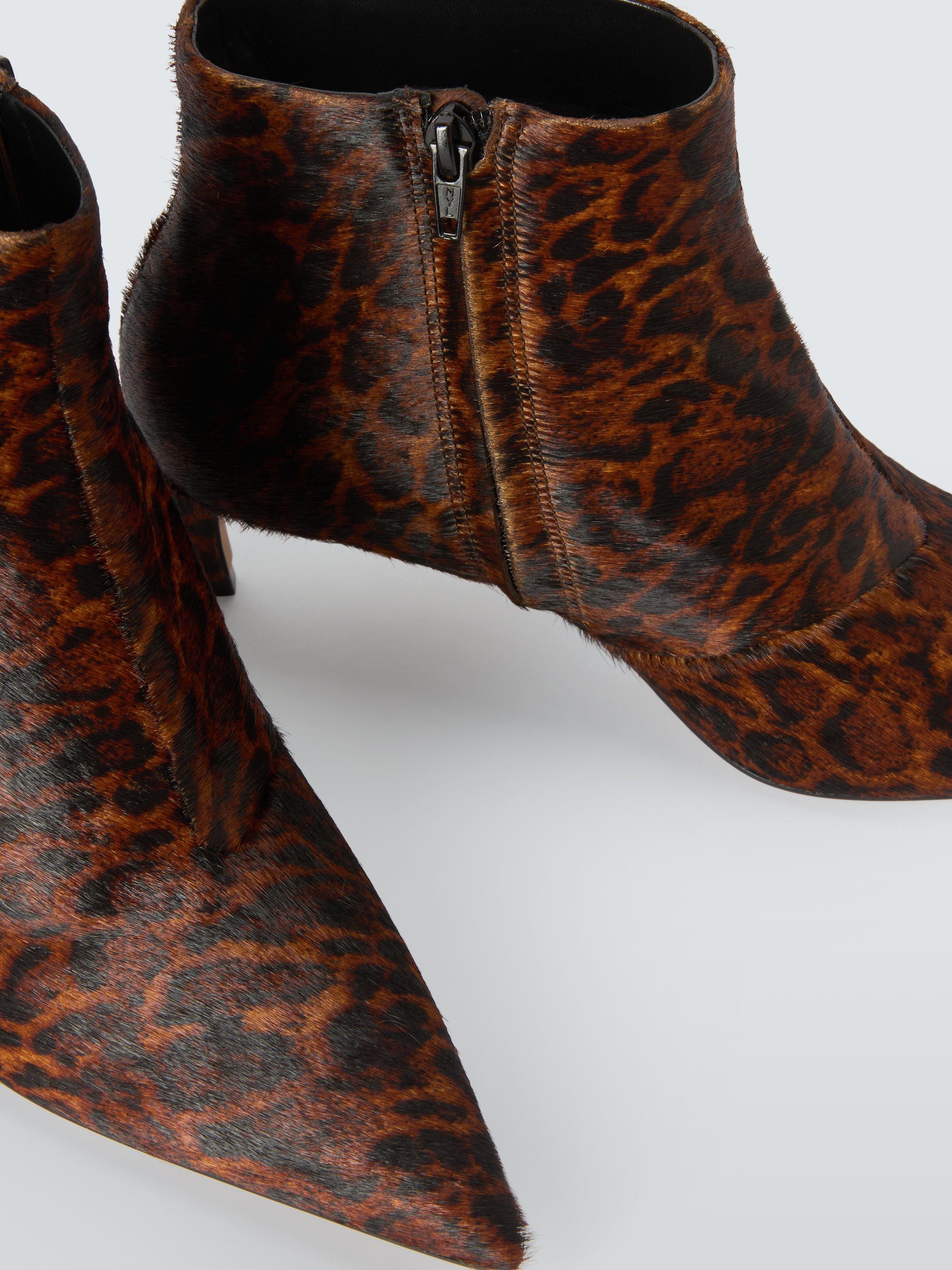 John Lewis Opal Leather Kitten Heel Cropped Pointed Ankle Boots Leopard Print