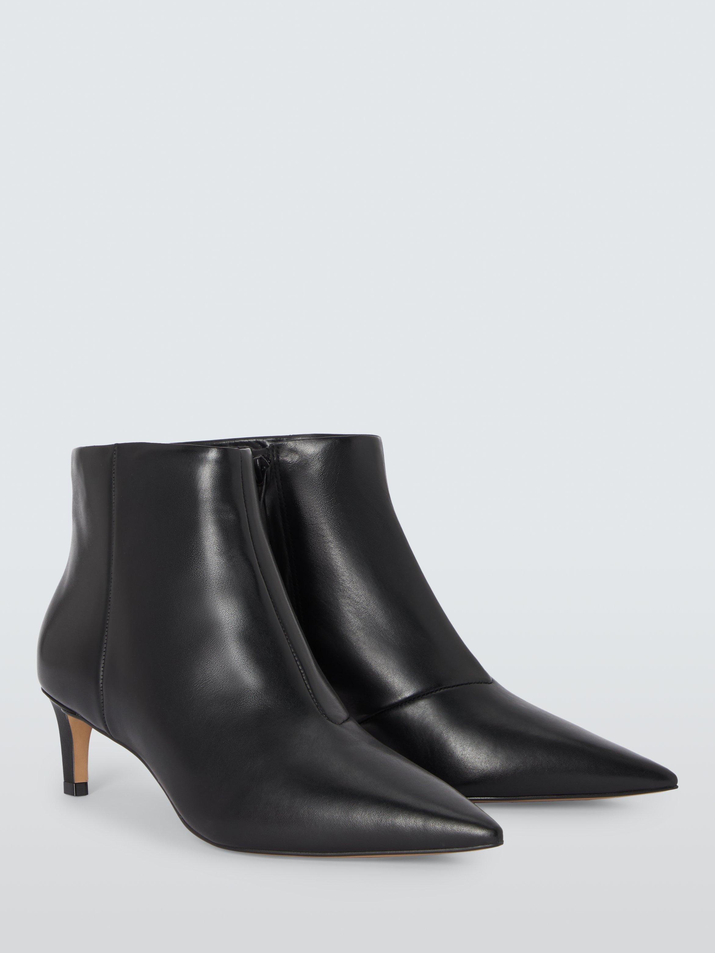 John Lewis Opal Leather Kitten Heel Cropped Pointed Ankle Boots Black