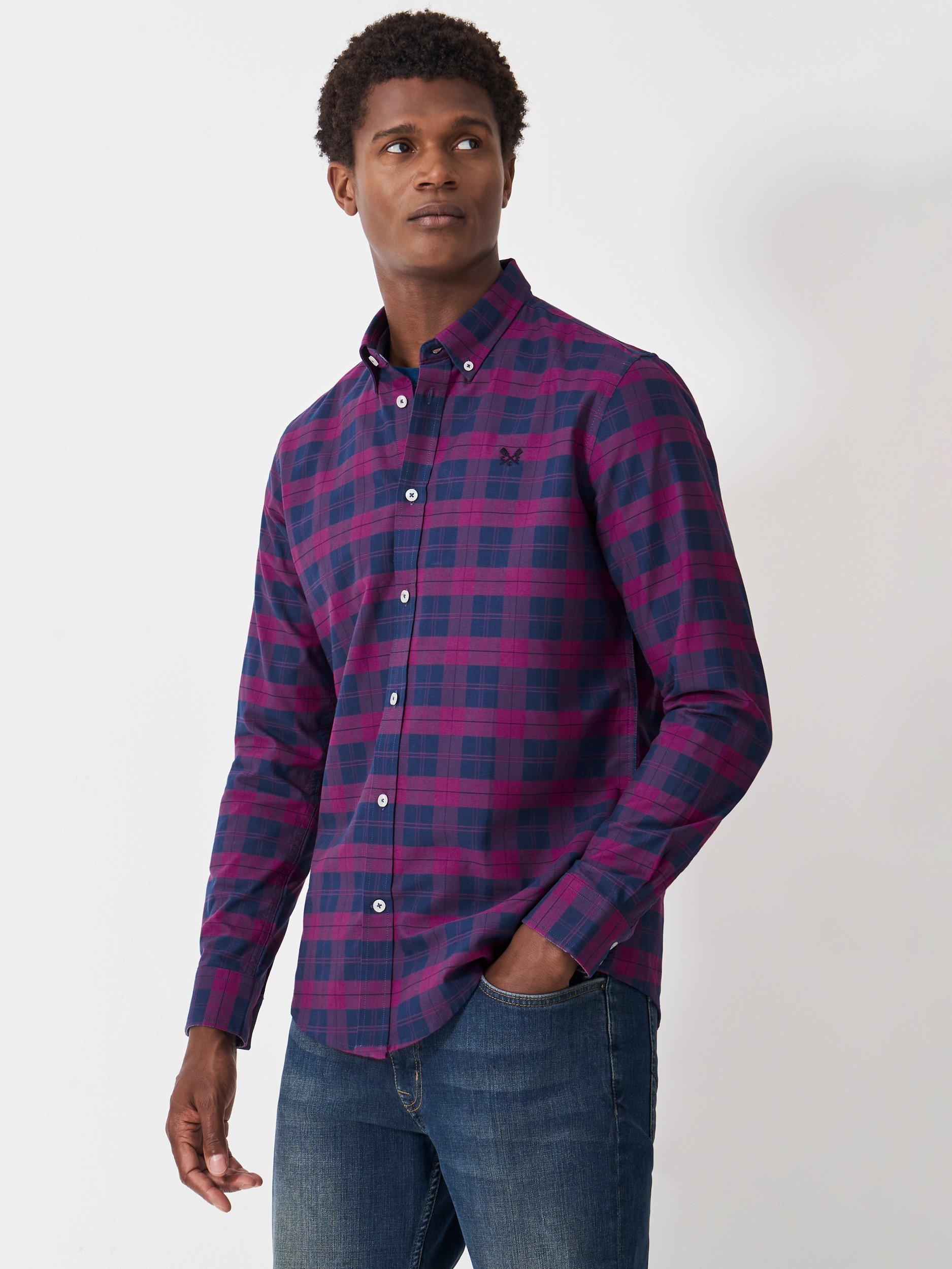 Crew Clothing Cotton Check Oxford Shirt, Navy/Multi