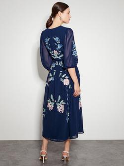 Monsoon Delilah Embroidered Midi Dress, Navy/Multi - view 2, Navy/Multi