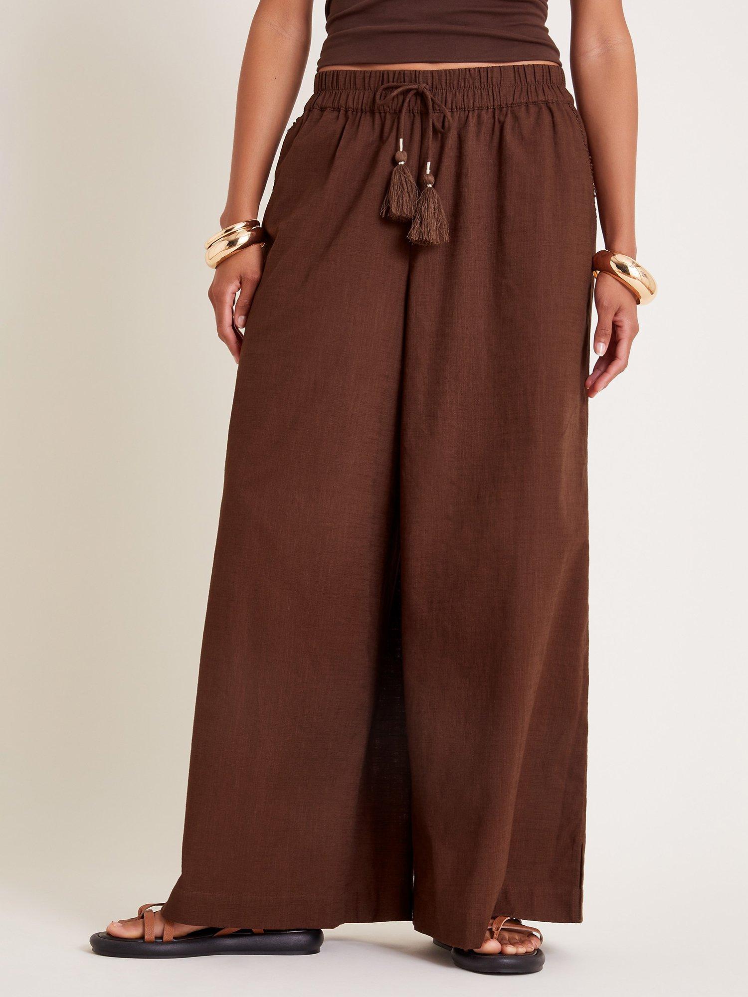 Monsoon Yara Cotton Wide Leg Trousers, Rust
