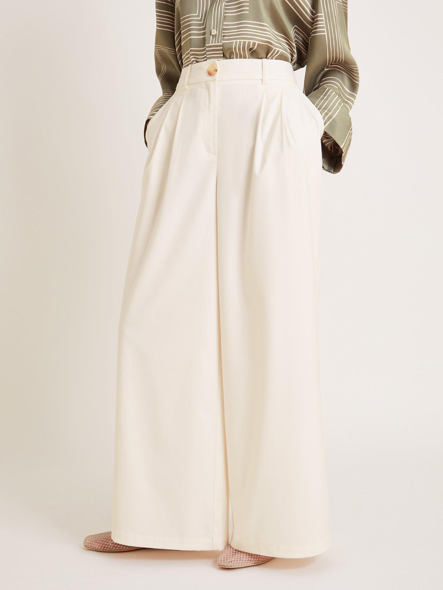 Product image 1 of 6, which shows Monsoon Willow Wide Leg Trousers, Ivory, 12