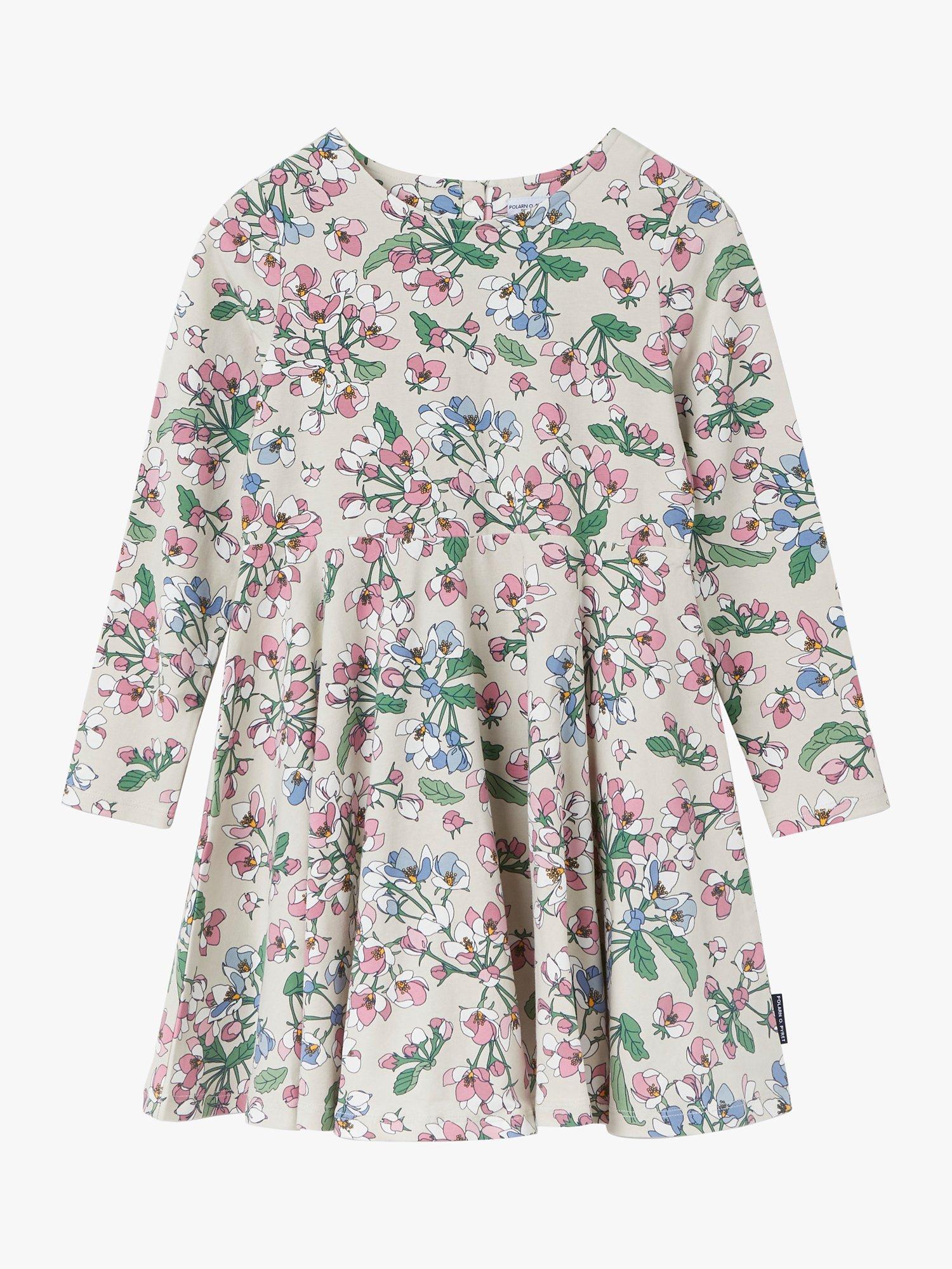 Polarn O. Pyret Kids' Blossom Long Sleeve Dress, Natural