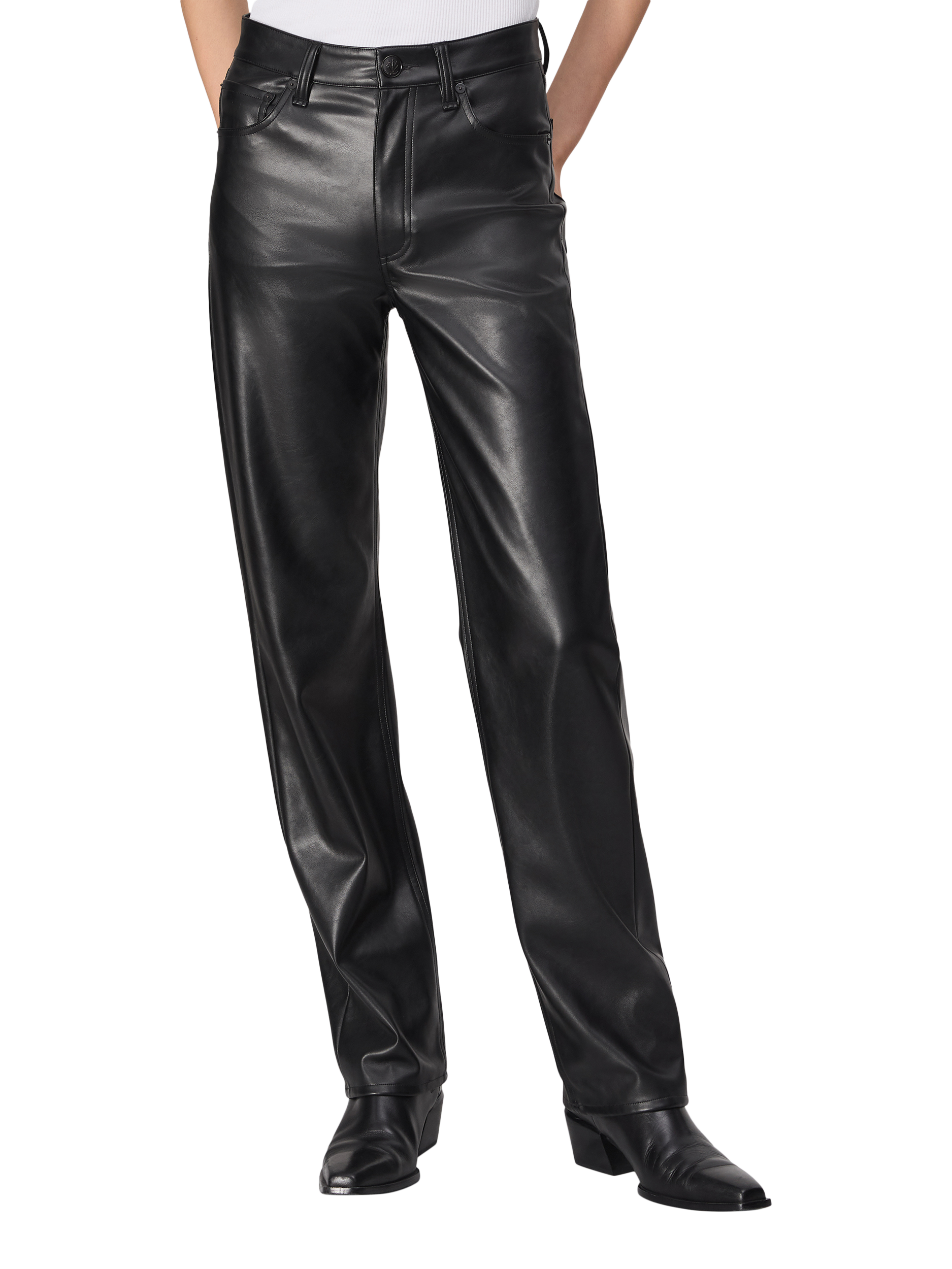 Product image 1 of 5, which shows rag & bone Harlow Faux Leather Trousers, Dark Brown, 24