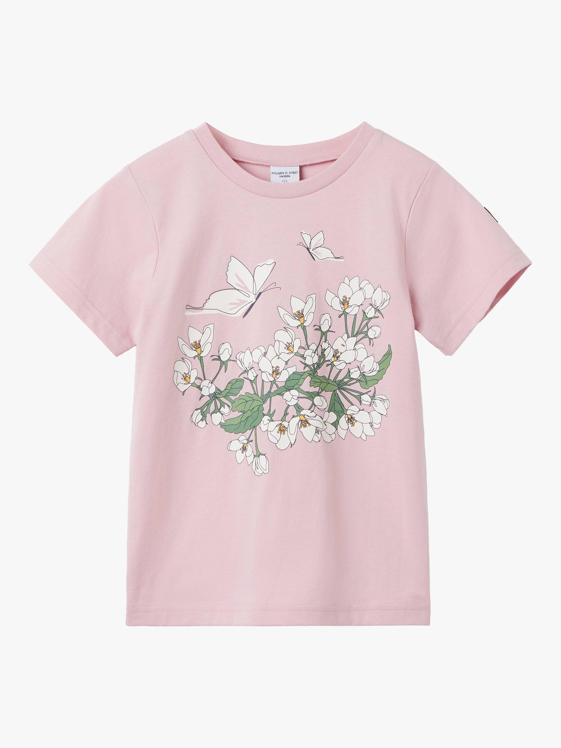 Polarn O. Pyret Kids' Organic Cotton Floral T-Shirt, Pink