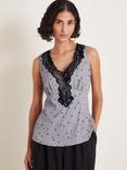 Monsoon Clea Spot Camisole Top, Silver/Black