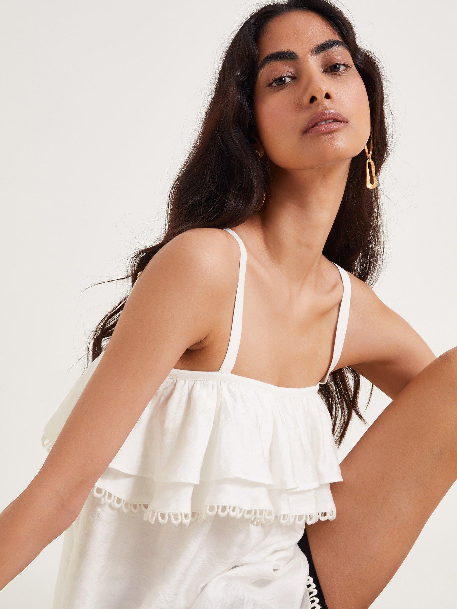 Product image 4 of 6, which shows Monsoon Aesha Frill Camisole Top, White, XXL