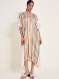 Monsoon Opal Stripe Kaftan Dress, Pink/Multi