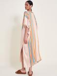 Monsoon Opal Stripe Kaftan Dress, Pink/Multi