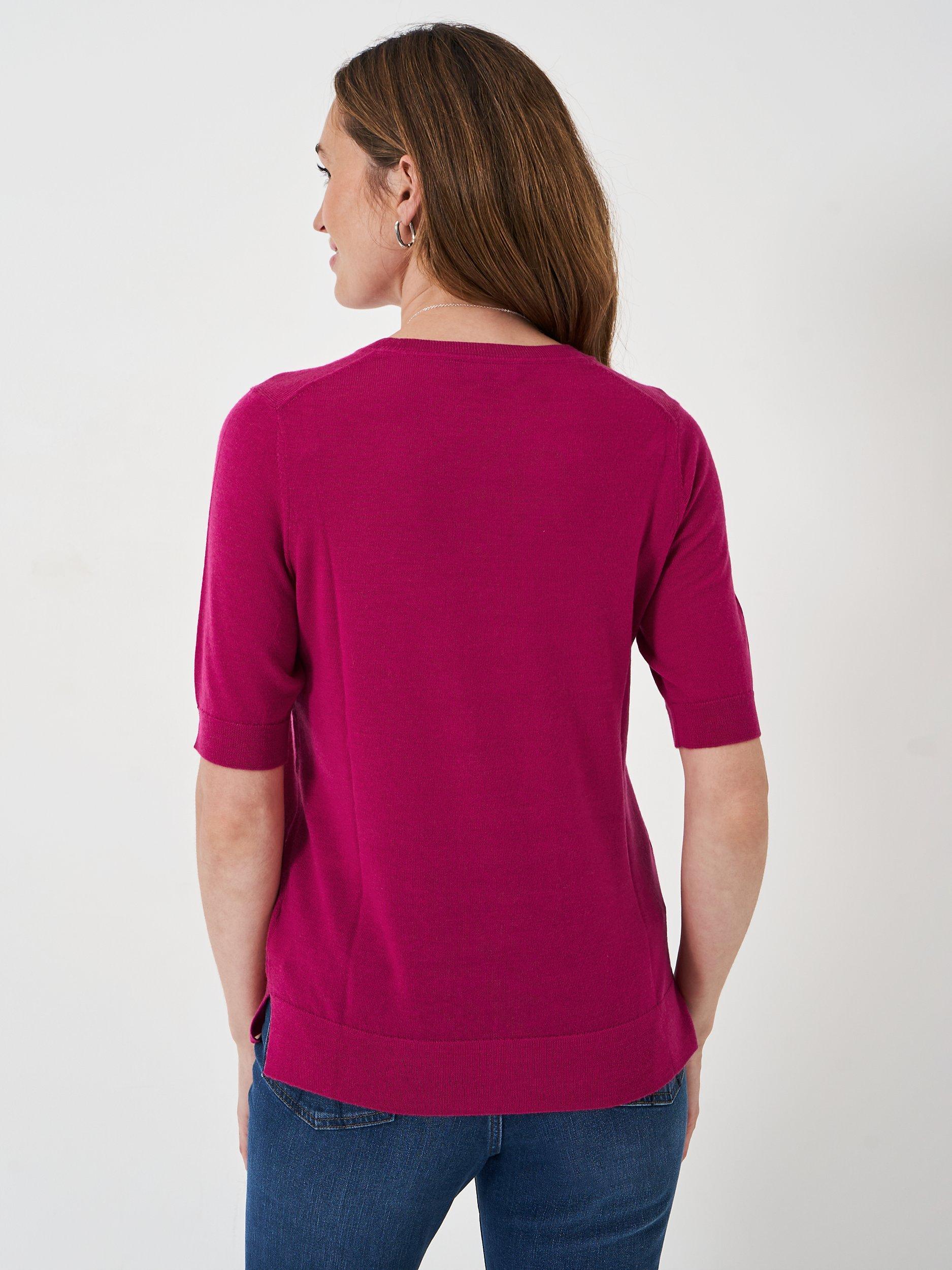 Crew Clothing Merino Wool Short Sleeve Jumper Dark Pink