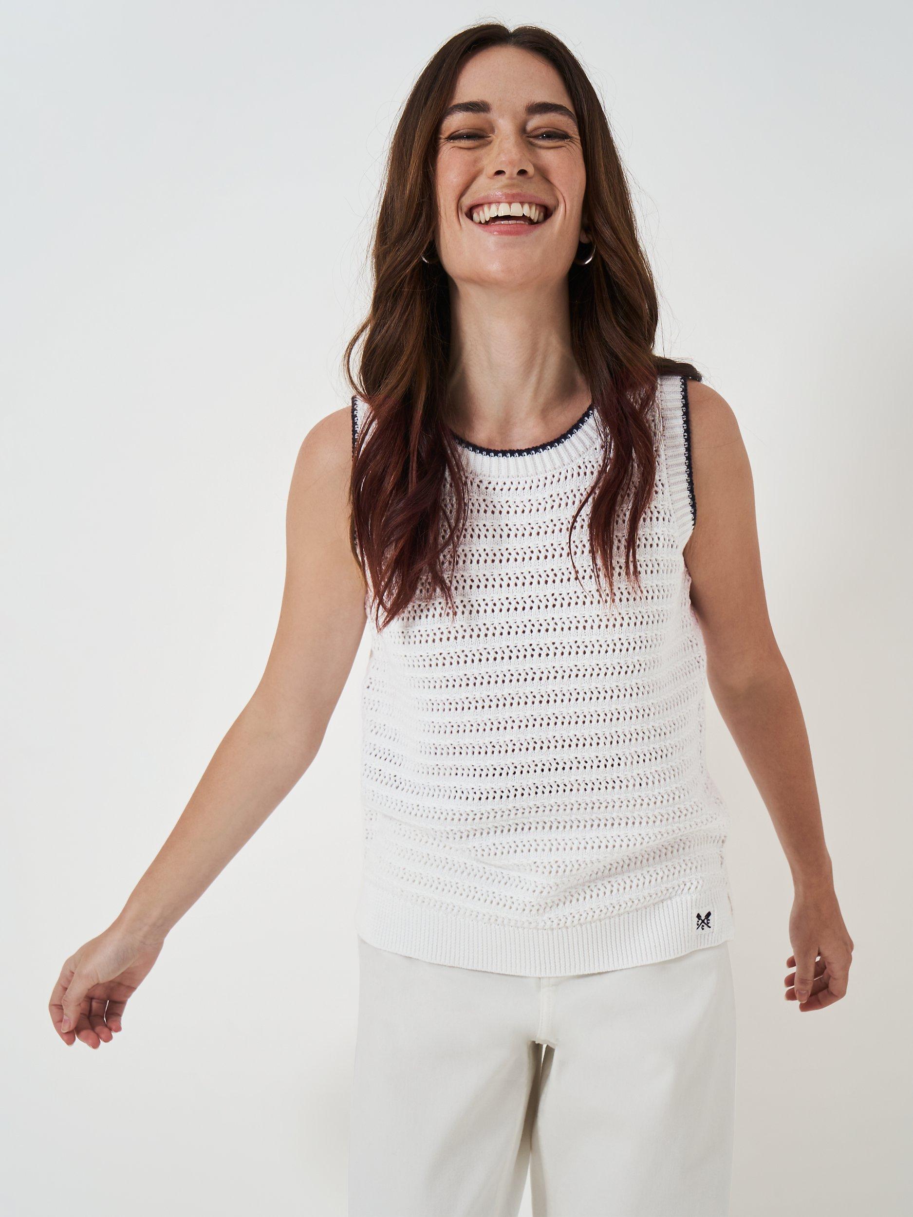 Crew Clothing Stitch Detail Knit Vest, White