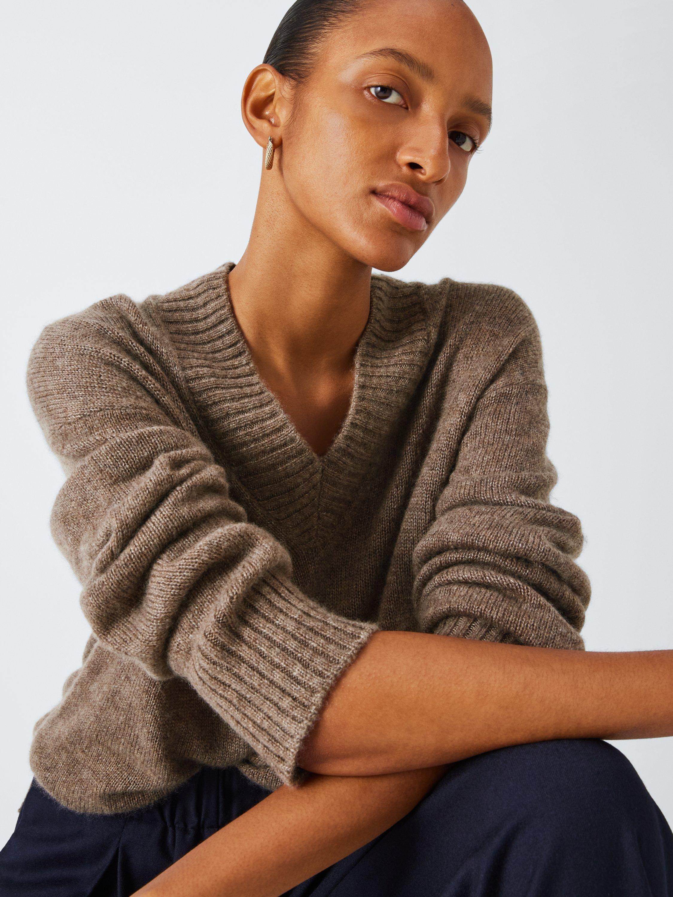 Product image 5 of 6, which shows Rails Gisella Cashmere Silk V-Neck Jumper, Brown, XS