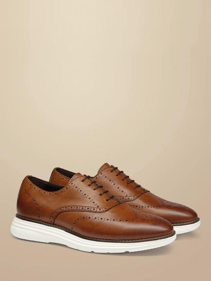 Charles Tyrwhitt Leather Brogue Trainers, Walnut - view 2, Walnut