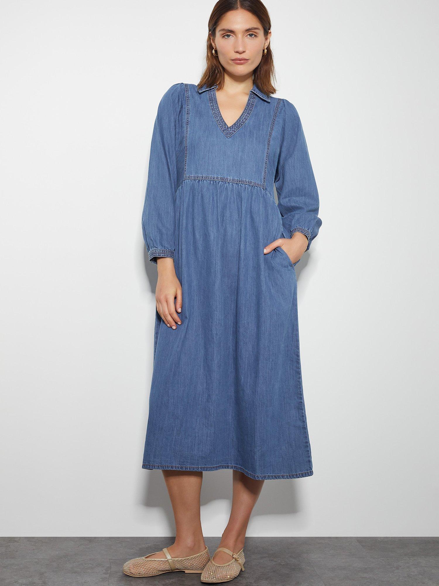 Monsoon Wilma Denim Midi Dress, Blue