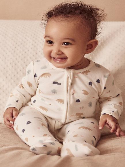MORI Baby Zip Sleepsuit, Bear Print, Bear Print