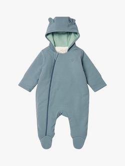 MORI Baby Cotton Blend Ribbed Pramsuit, Sky/Mint