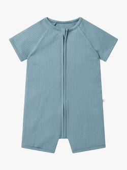 MORI Baby Ribbed Shortie Sleepsuit, Sky, Sky