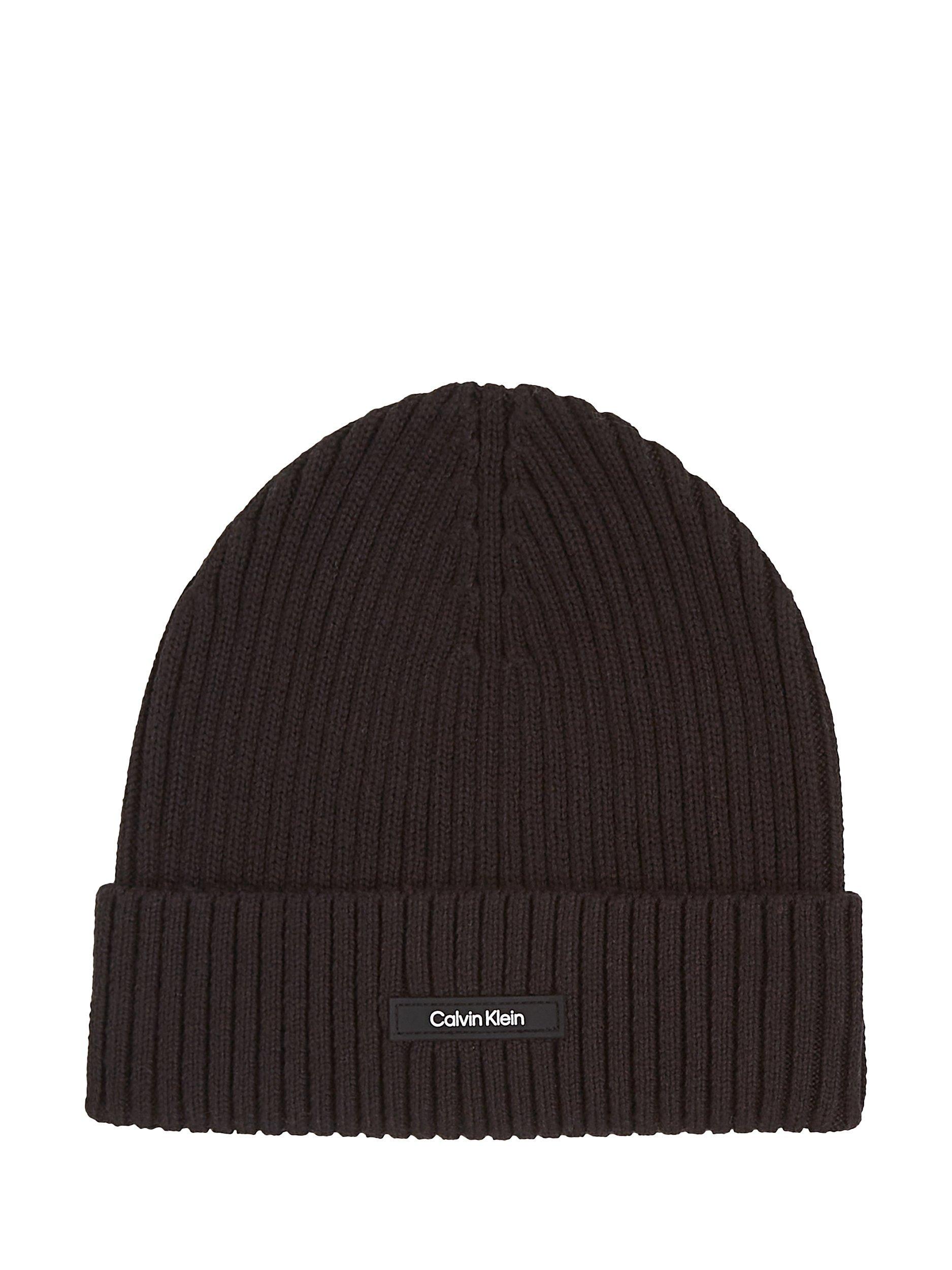 Calvin Klein Classic Cotton Rib Knit Beanie, Black, One Size