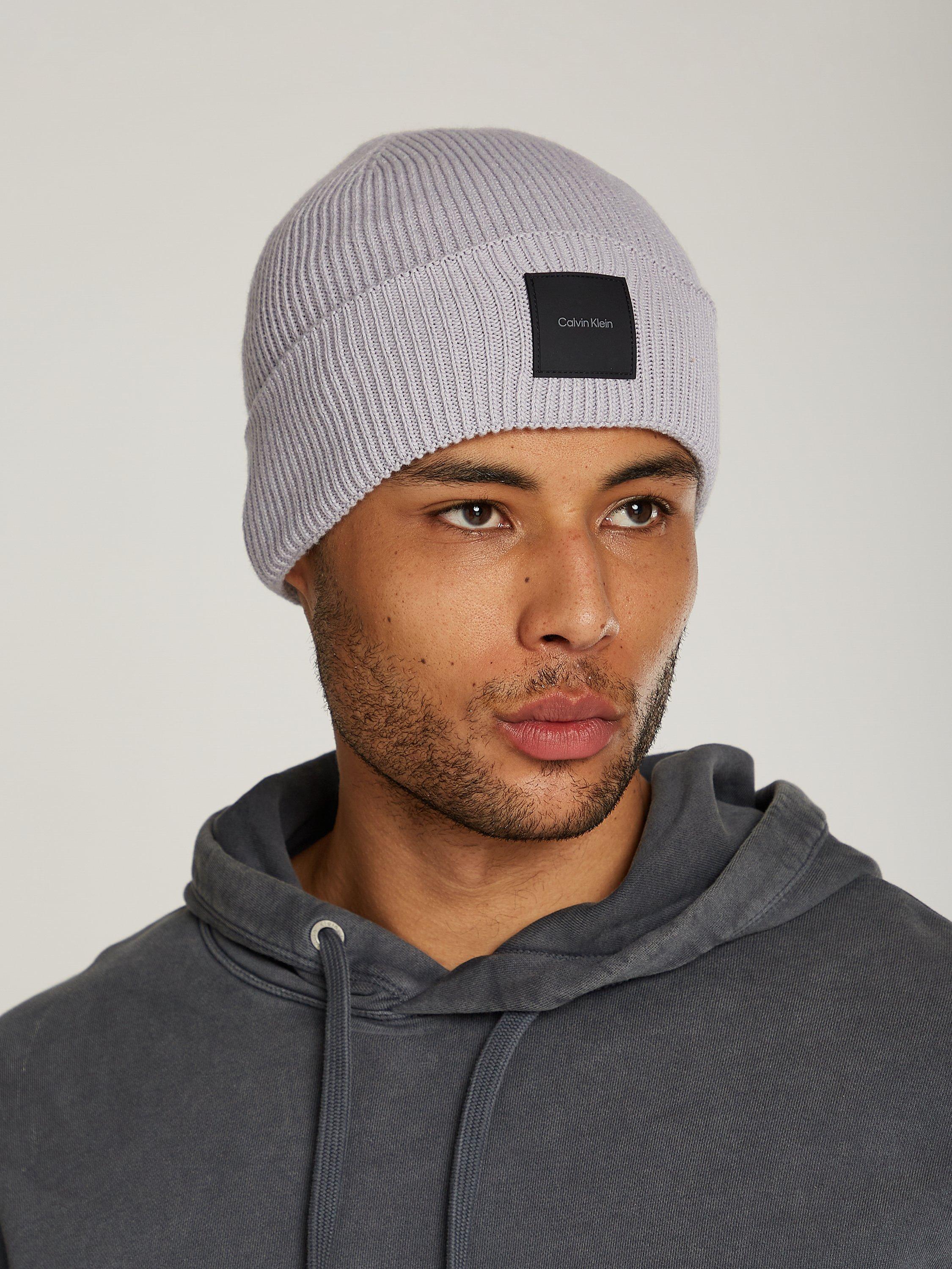 Calvin Klein Fine Knit Organic Cotton Blend Beanie Hat Mid Gray
