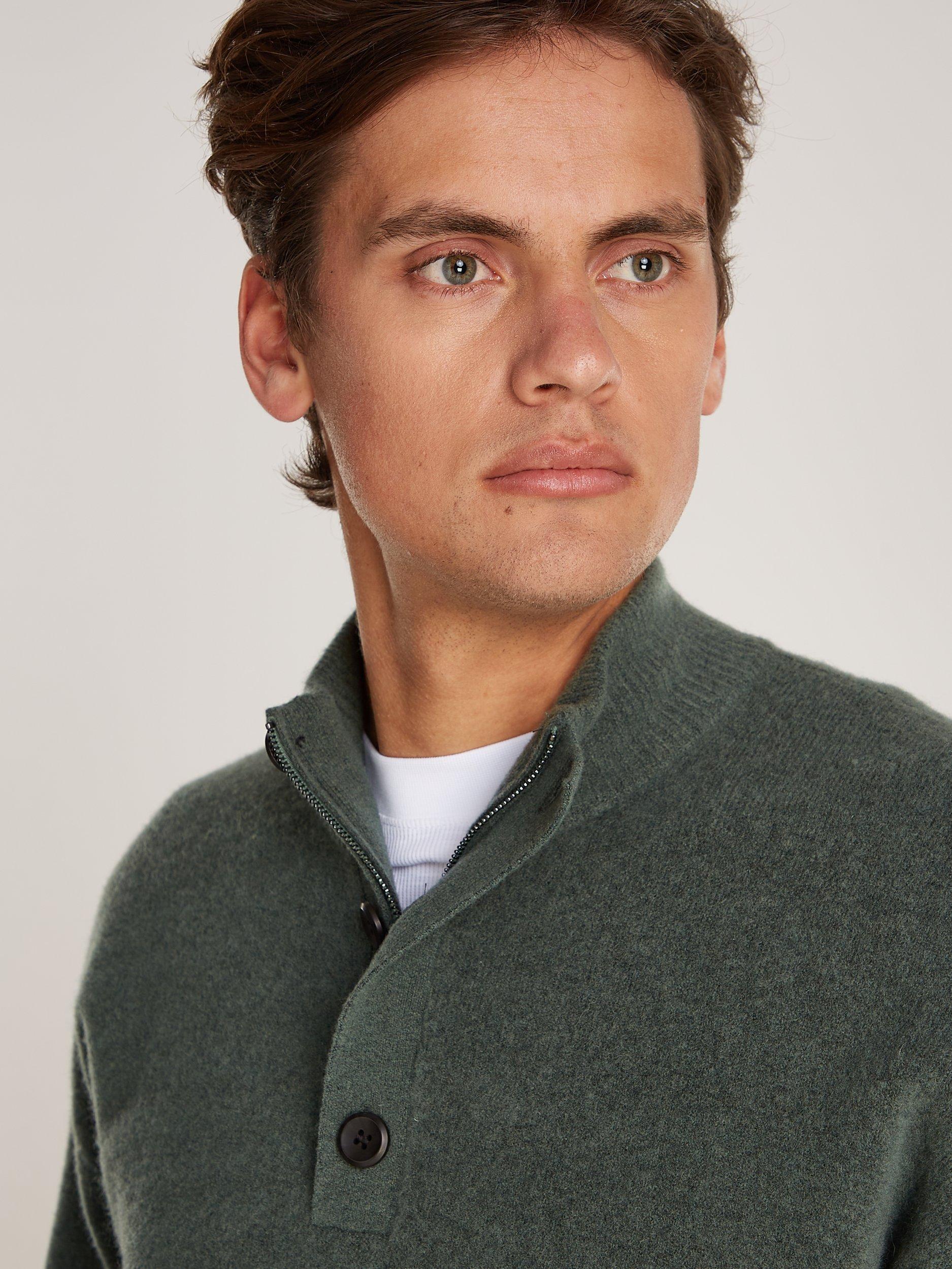 Product image 3 of 6, which shows Calvin Klein Jeans Tech Button Neck Jumper, Dark Forest, M