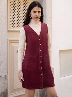 Yumi Corduroy Pinafore Dress - view 2, Burgundy