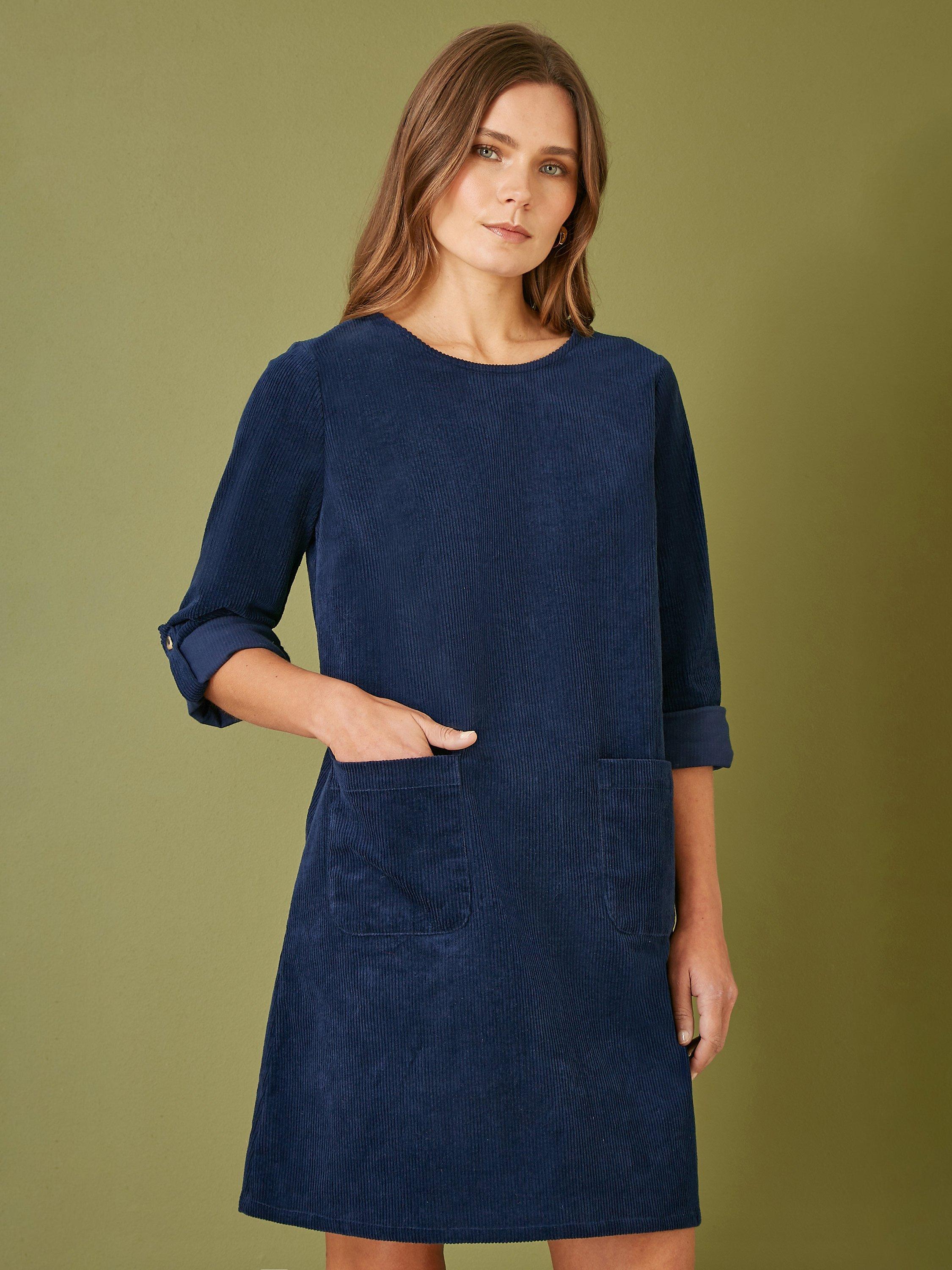 Product image 1 of 5, which shows Yumi Corduroy Tunic Dress, Navy, 8