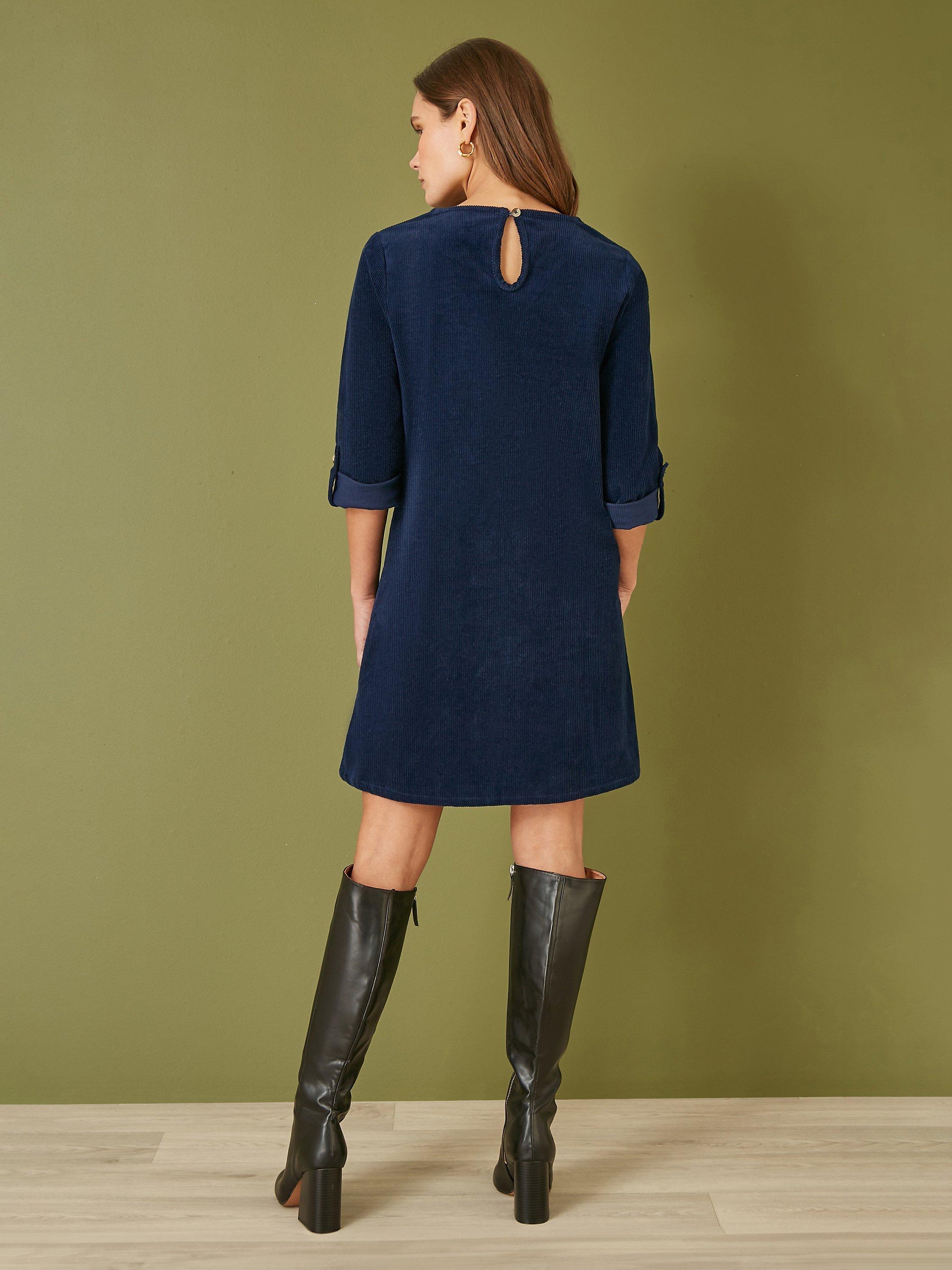 Product image 3 of 5, which shows Yumi Corduroy Tunic Dress, Navy, 8