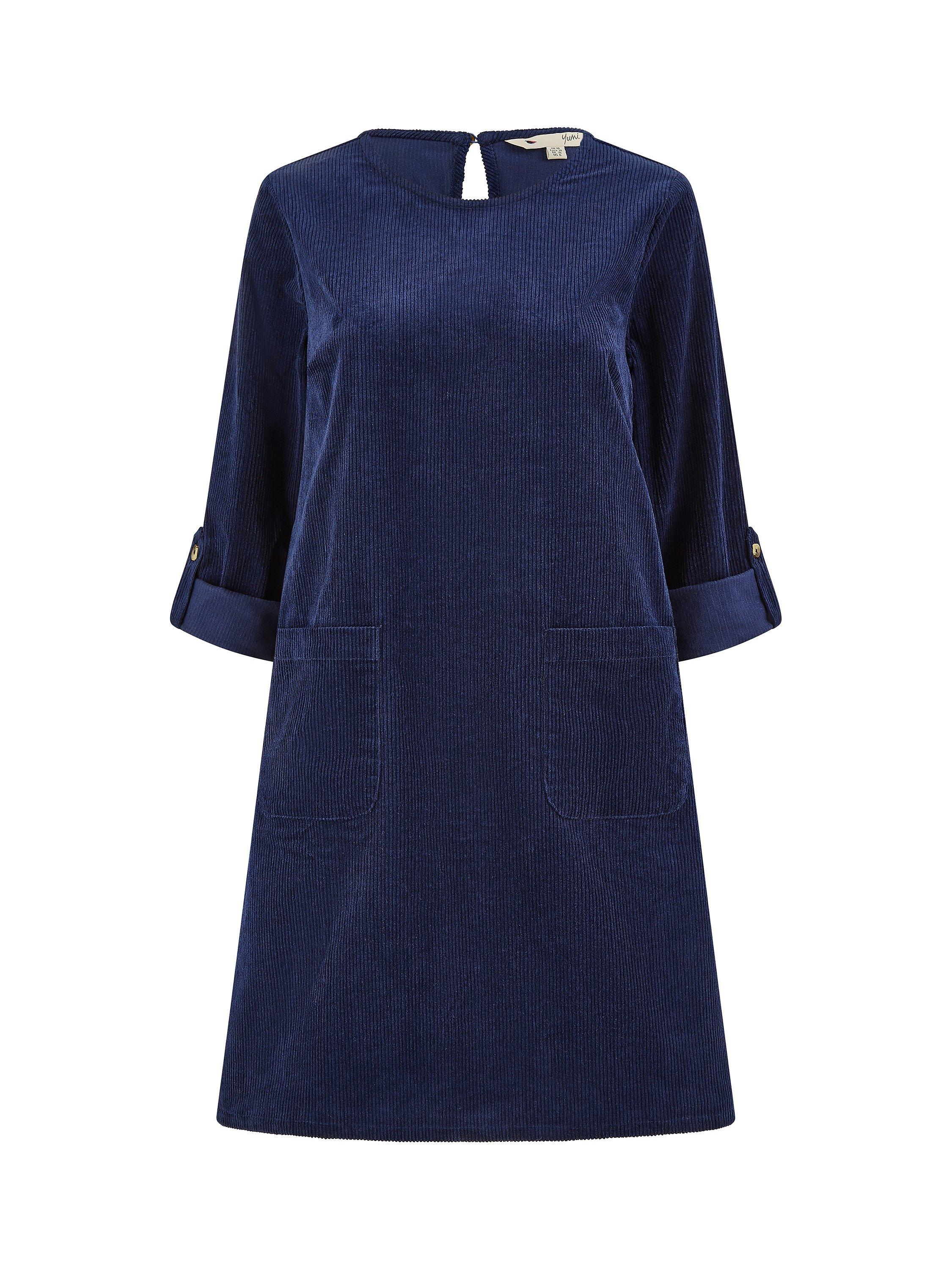 Product image 5 of 5, which shows Yumi Corduroy Tunic Dress, Navy, 8