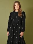 Yumi Floral Embroidered Midi Dress, Black/Multi