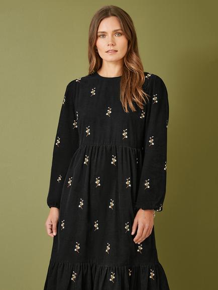 Yumi Floral Embroidered Midi Dress, Black/Multi - view 2, Black/Multi