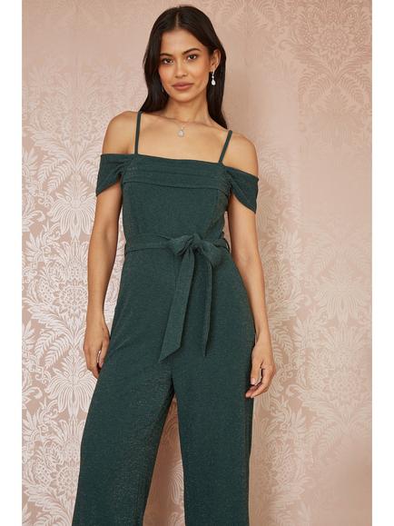 Yumi Sparkle Stretch Jumpsuit, Green - view 2, Green