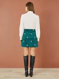 Yumi Fox Embroidered Corduroy Mini Skirt, Teal/Multi