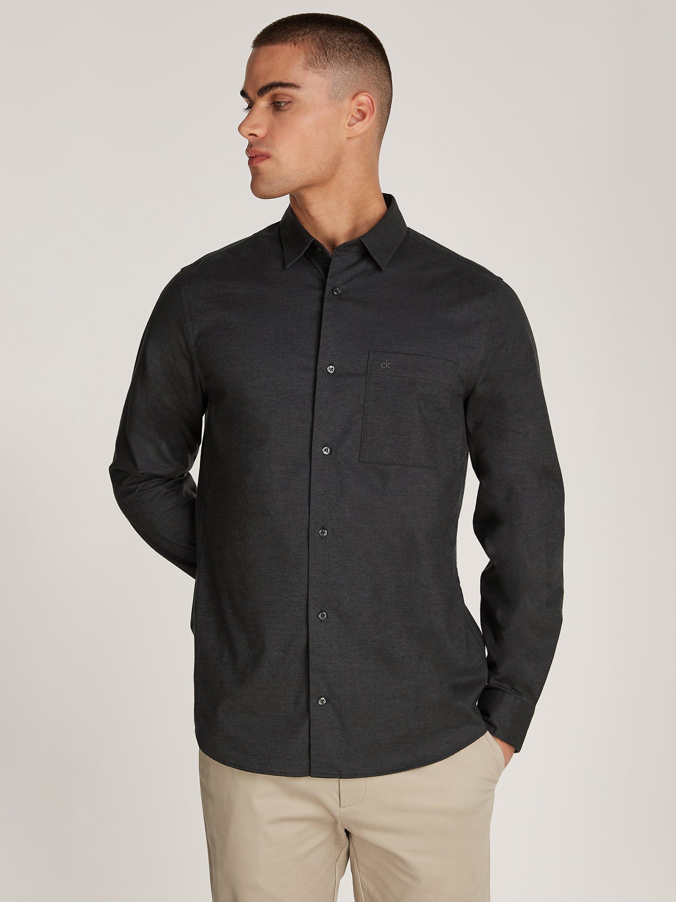Calvin Klein Jeans Solid Flannel Shirt, Asphalt