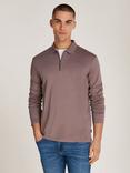 Calvin Klein Slub Half Zip Polo Top, Plum Truffle