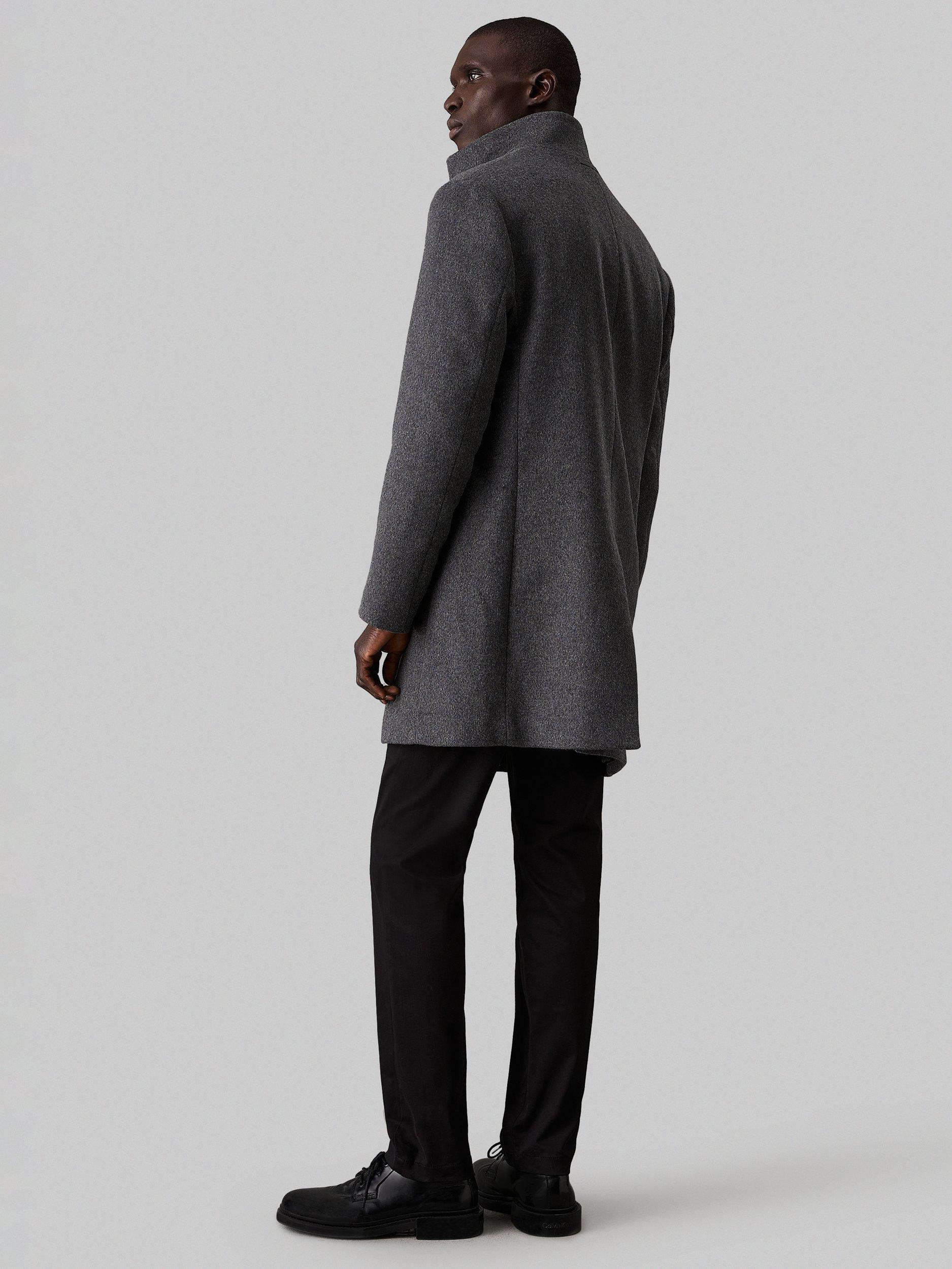 Product image 2 of 8, which shows Calvin Klein Slim Wool Blend Funnel Neck Coat, Dark Grey, S