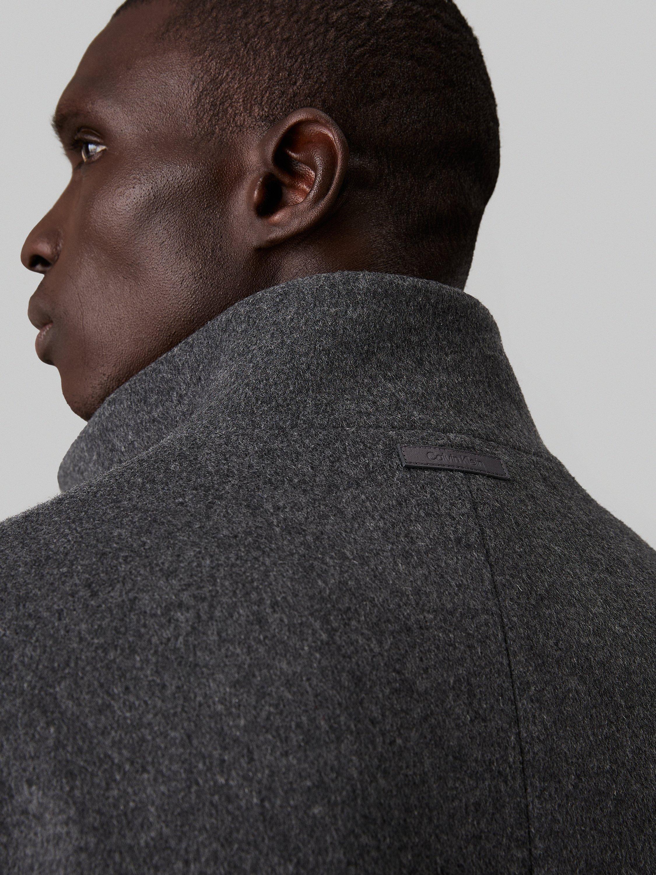 Product image 5 of 8, which shows Calvin Klein Slim Wool Blend Funnel Neck Coat, Dark Grey, S