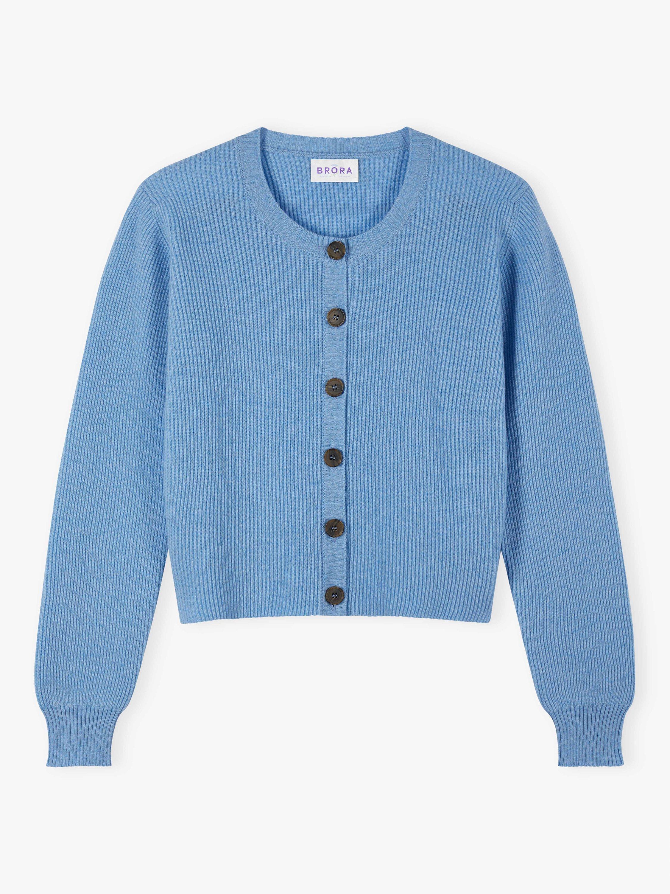 Brora Ribbed Cashmere Cardigan, Sky Blue, 8