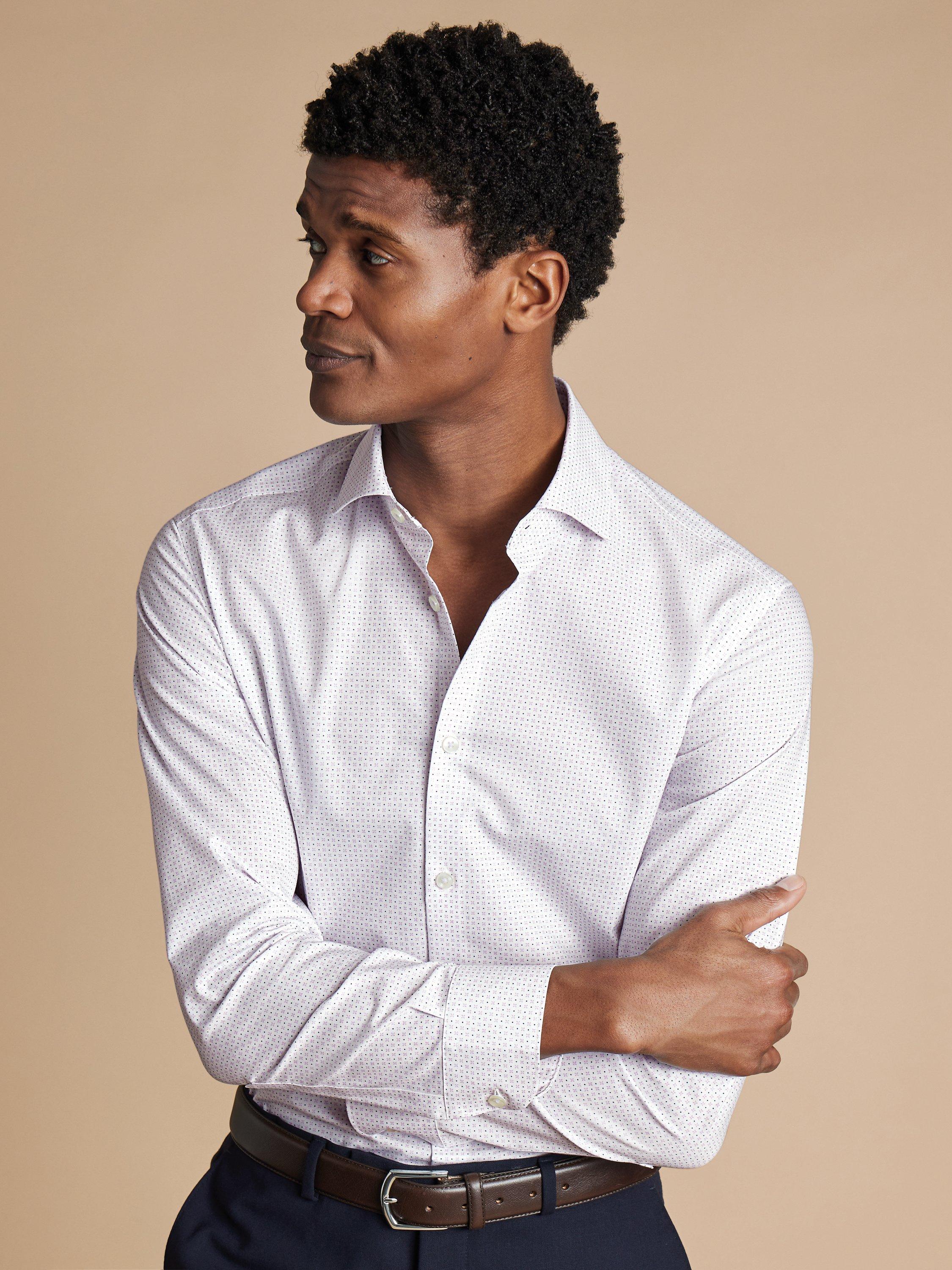 Product image 1 of 7, which shows Charles Tyrwhitt Cotton Non-Iron Shirt, White/Multi, S