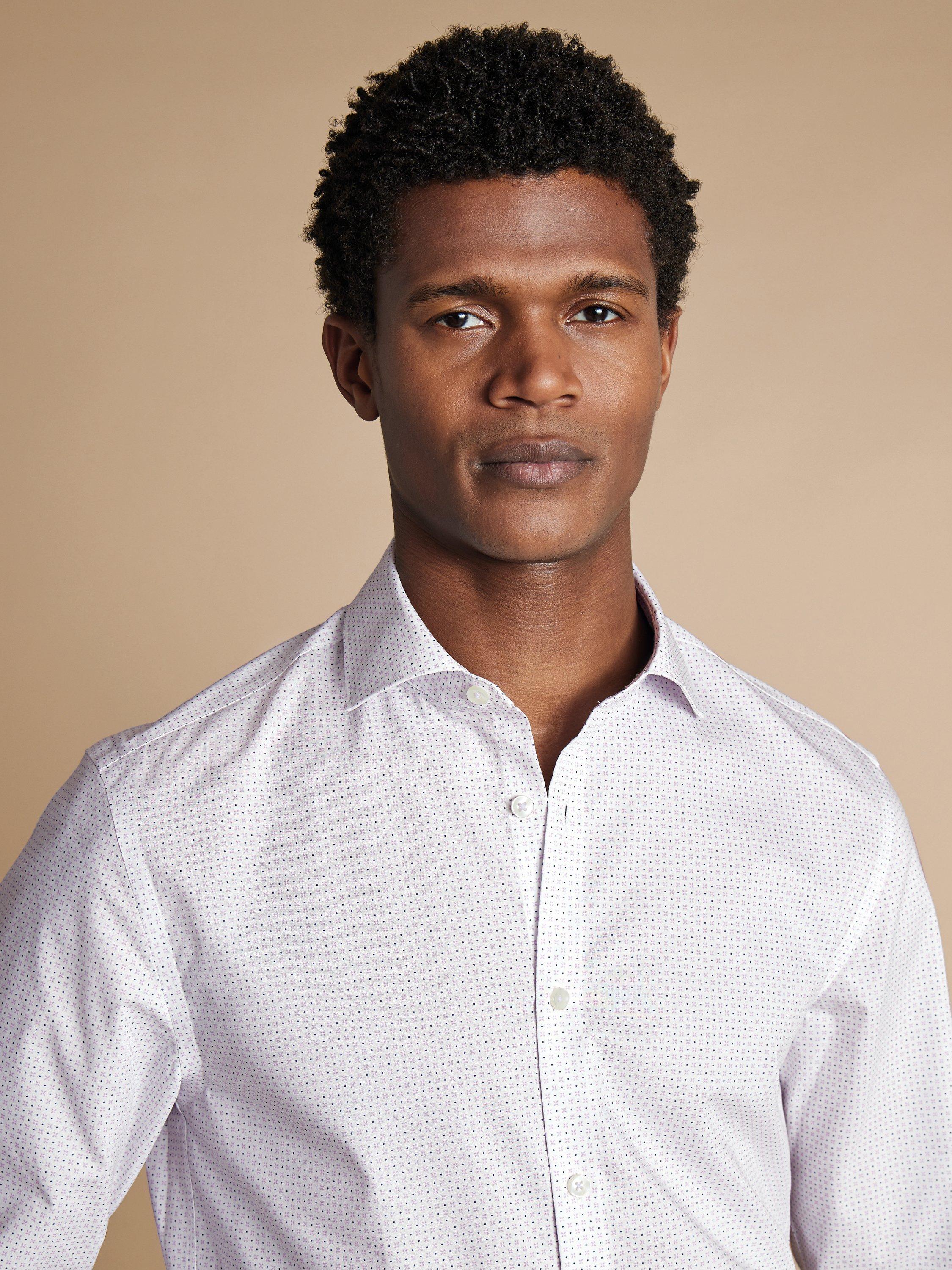 Product image 2 of 7, which shows Charles Tyrwhitt Cotton Non-Iron Shirt, White/Multi, S