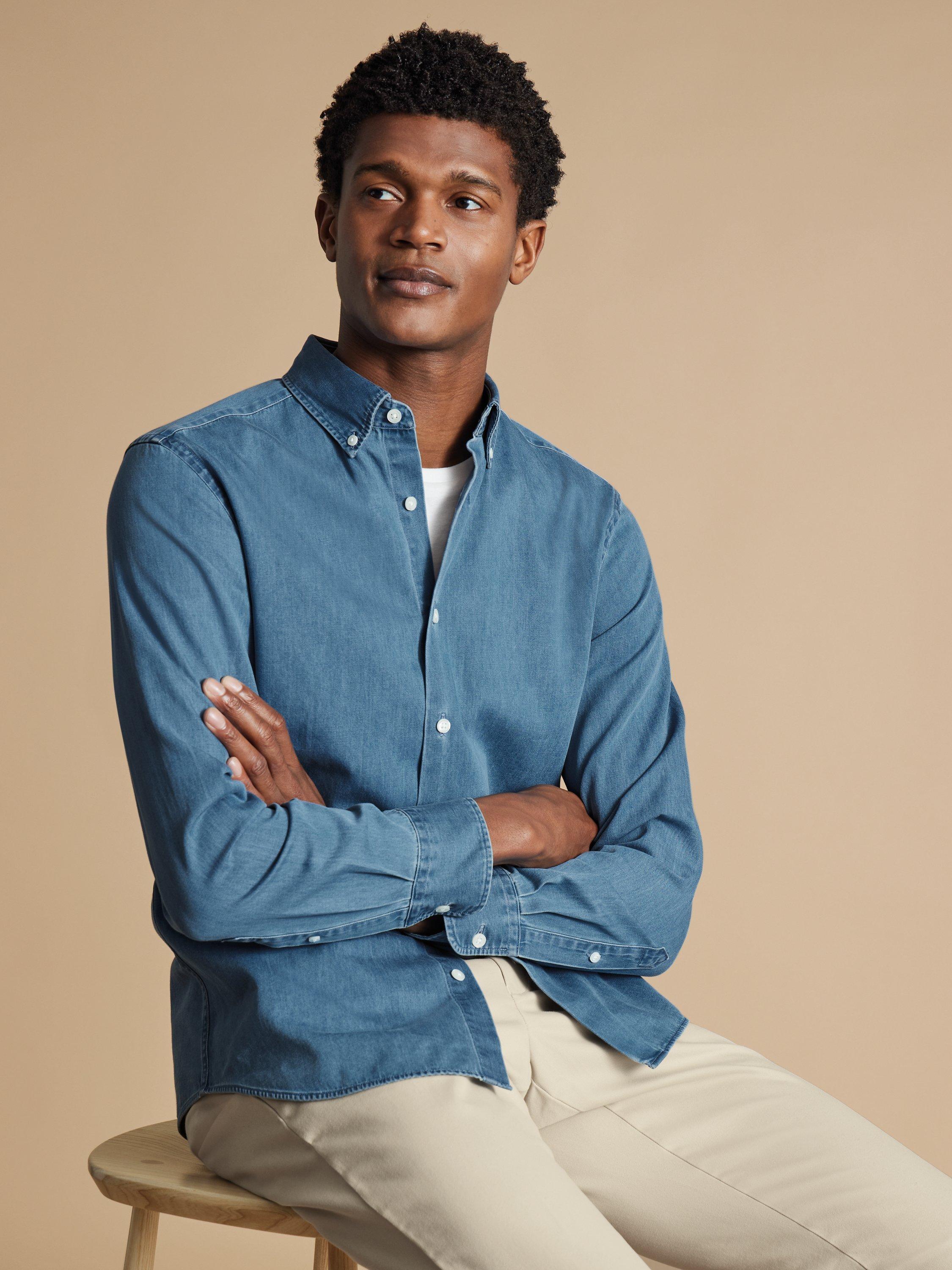 Product image 7 of 7, which shows Charles Tyrwhitt Slim Fit Denim Shirt, Ocean Blue, S